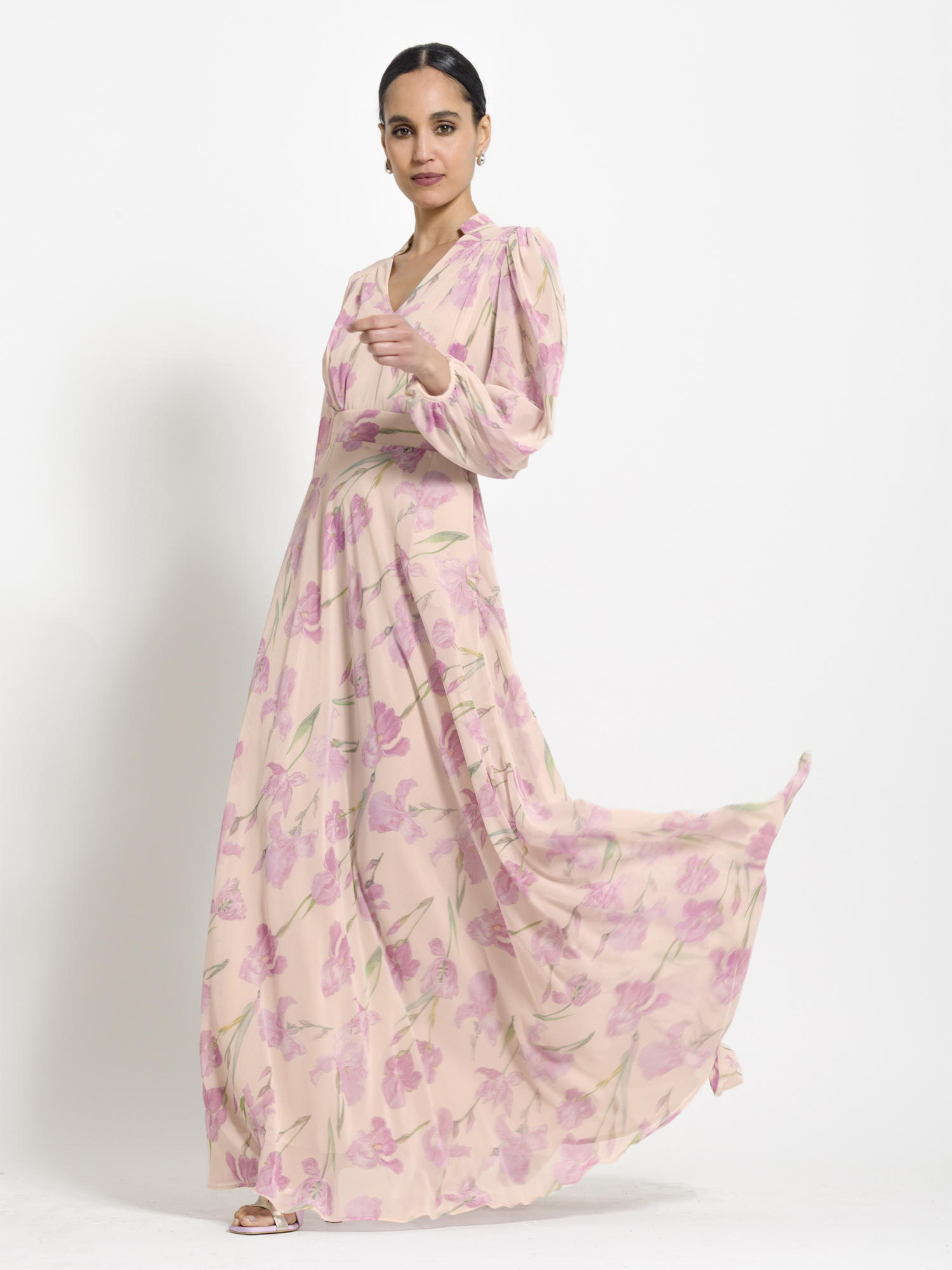 Orchid print long dress