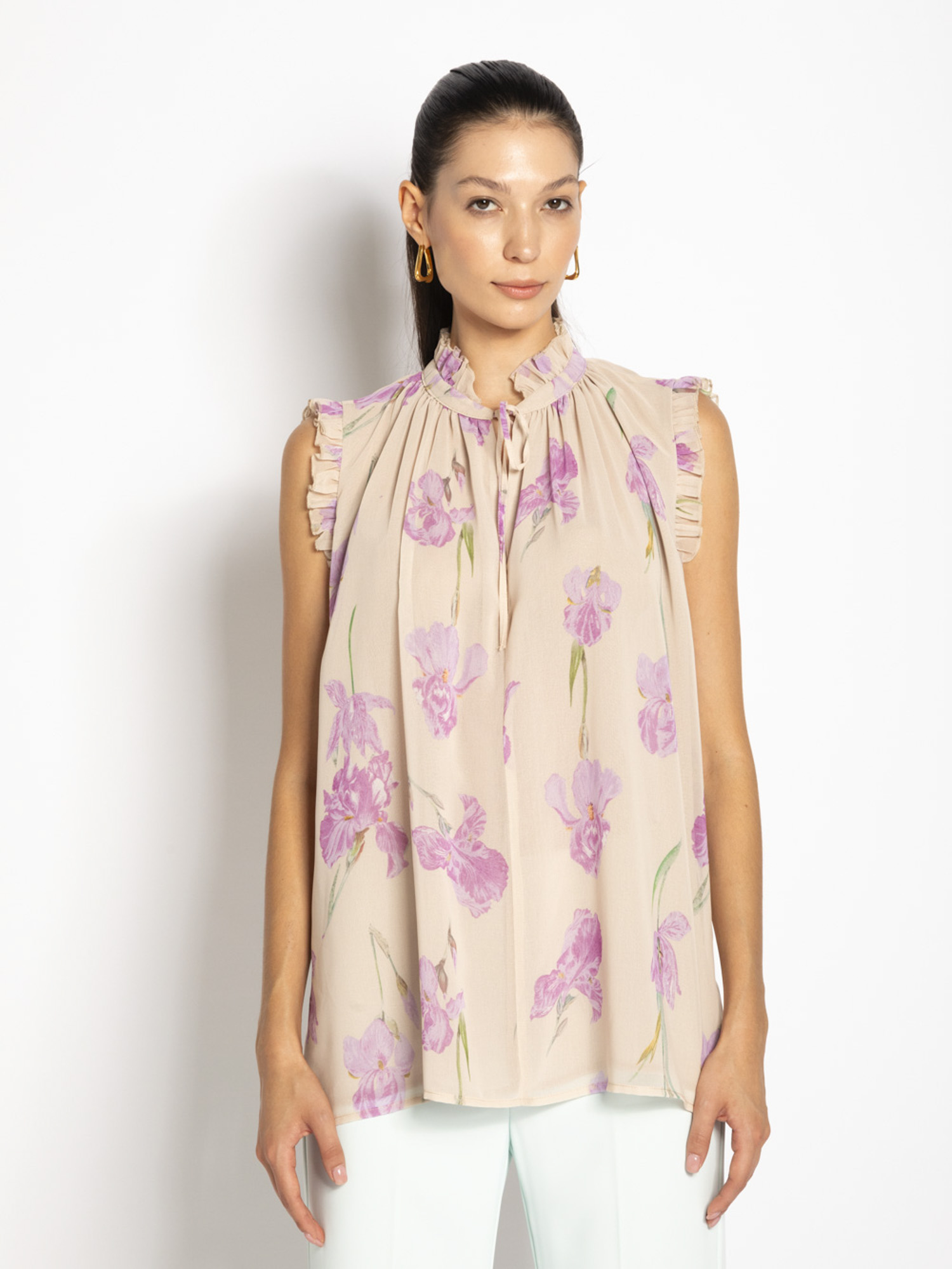 Blusa con stampa orchidea
