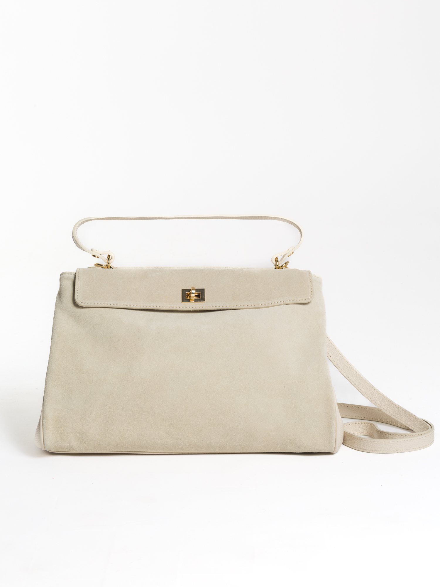 Medium leather and suede bag padlock closure