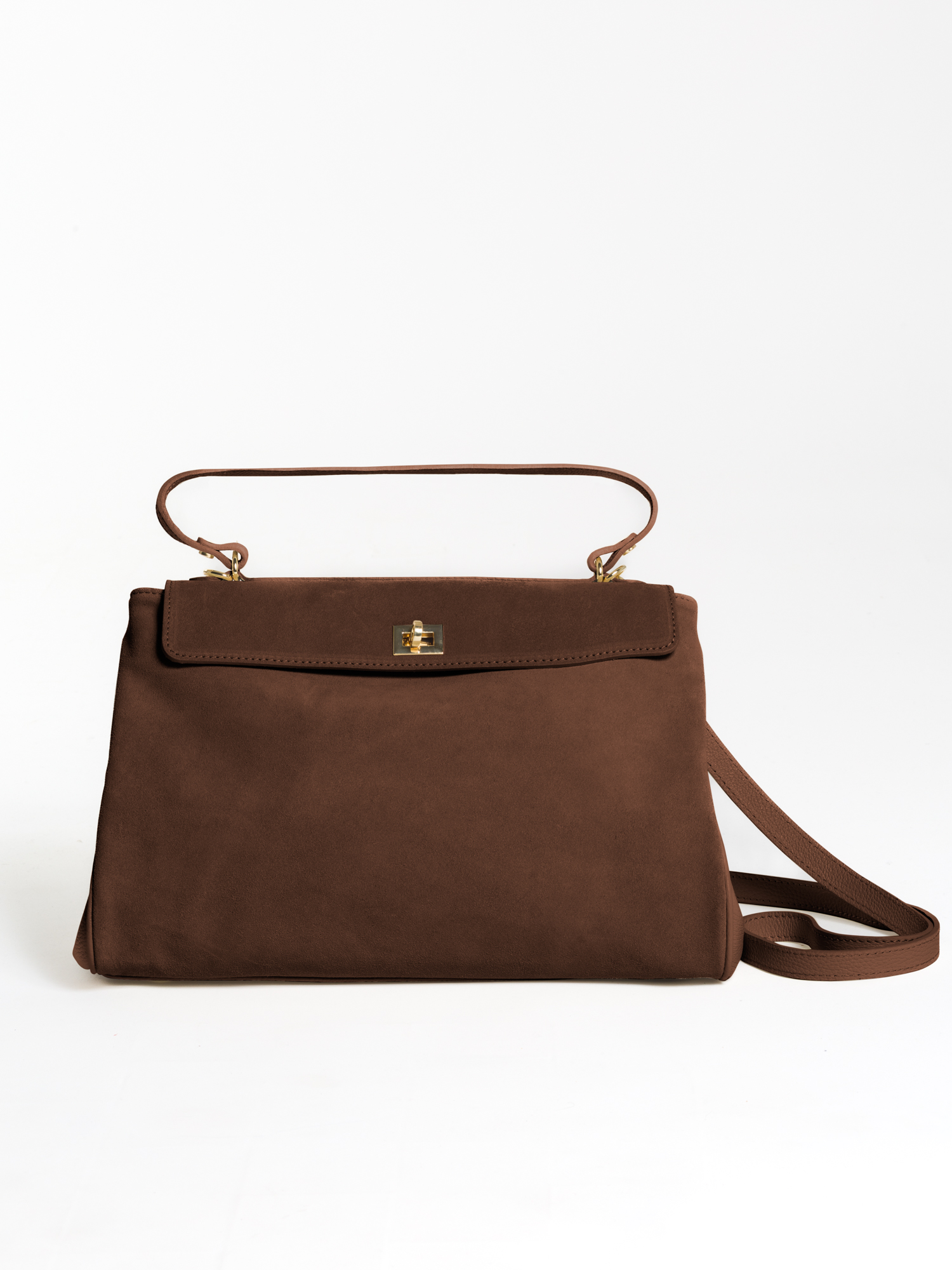 Medium leather and suede bag padlock closure