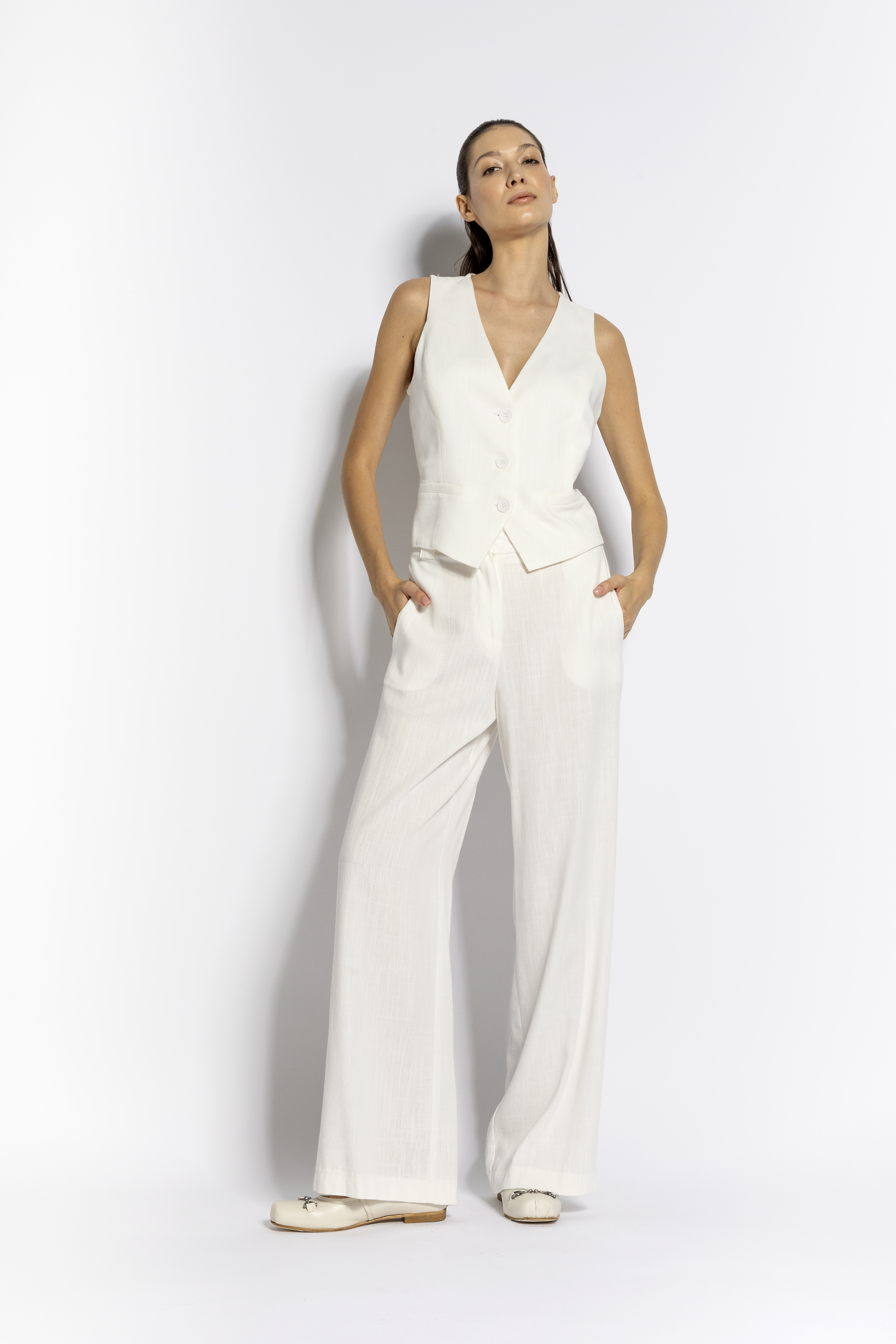 Pantalone gamba larga in lino