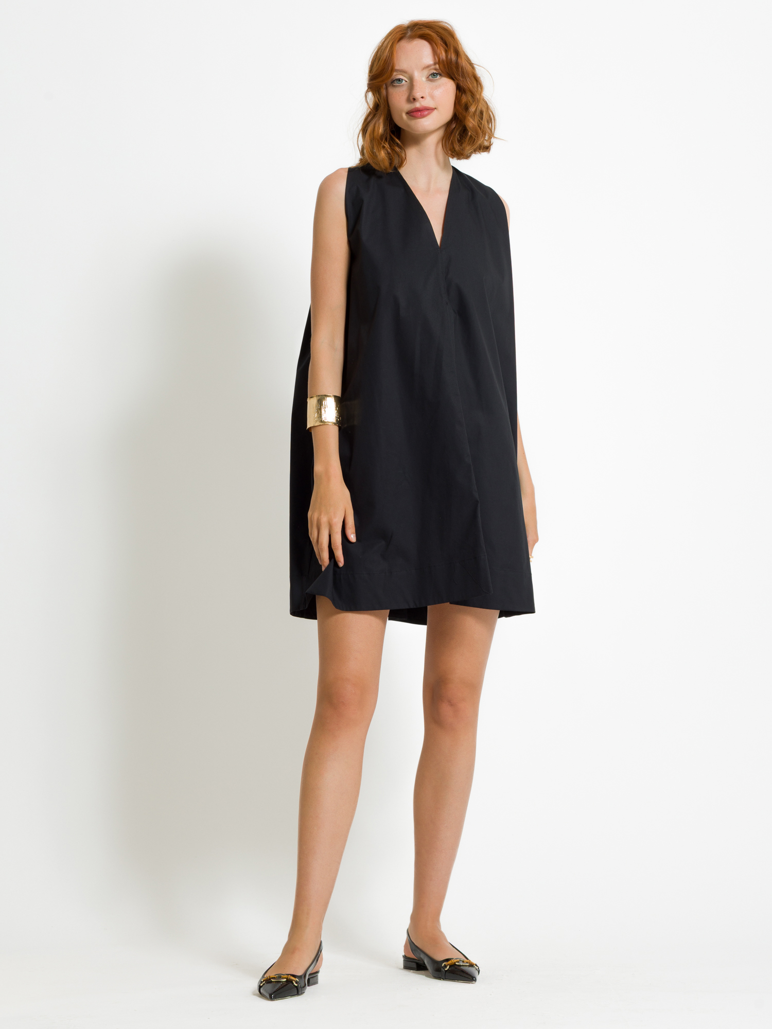 Short structured cotton trapeze dress