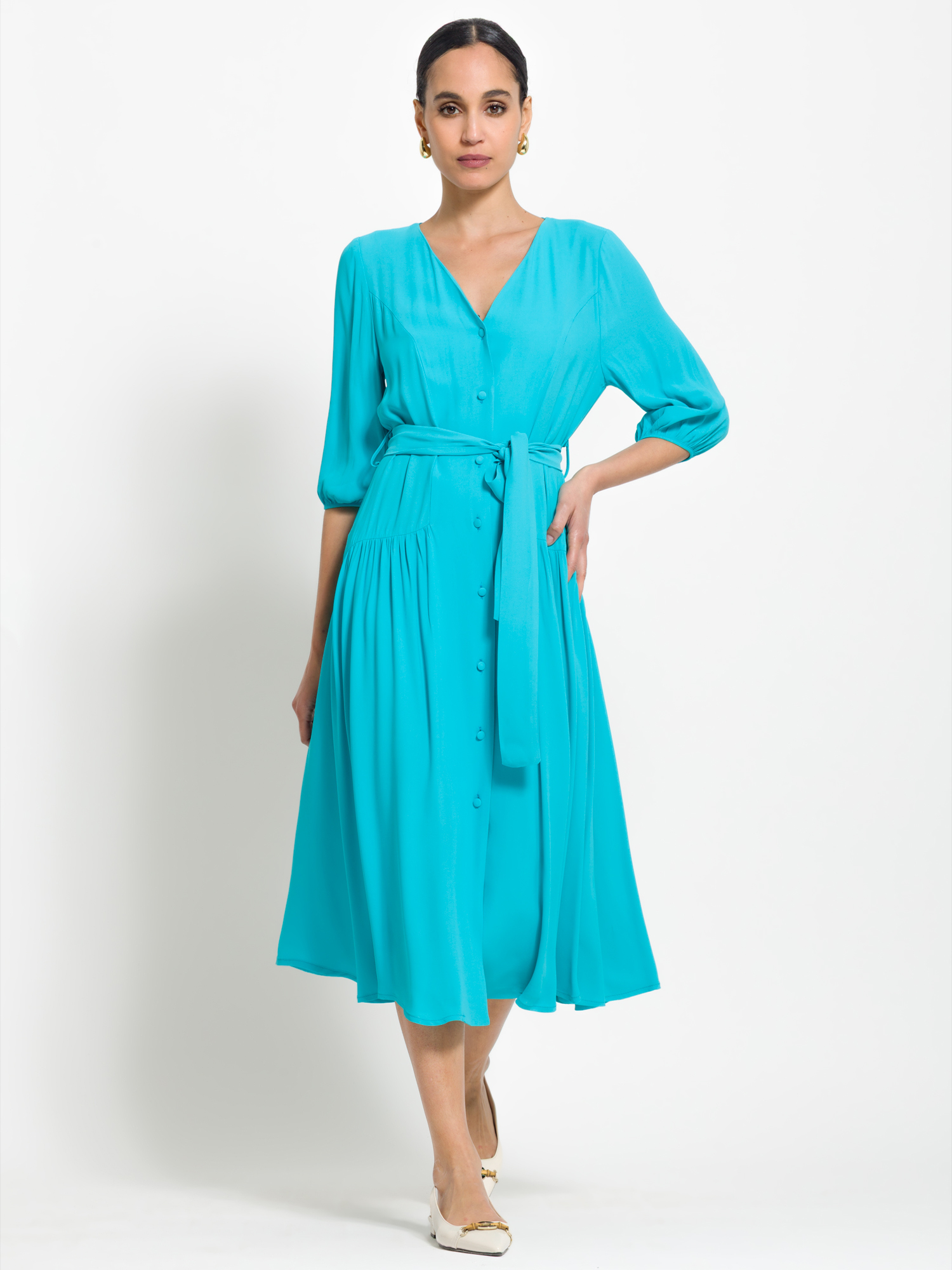 Midi dress with belt