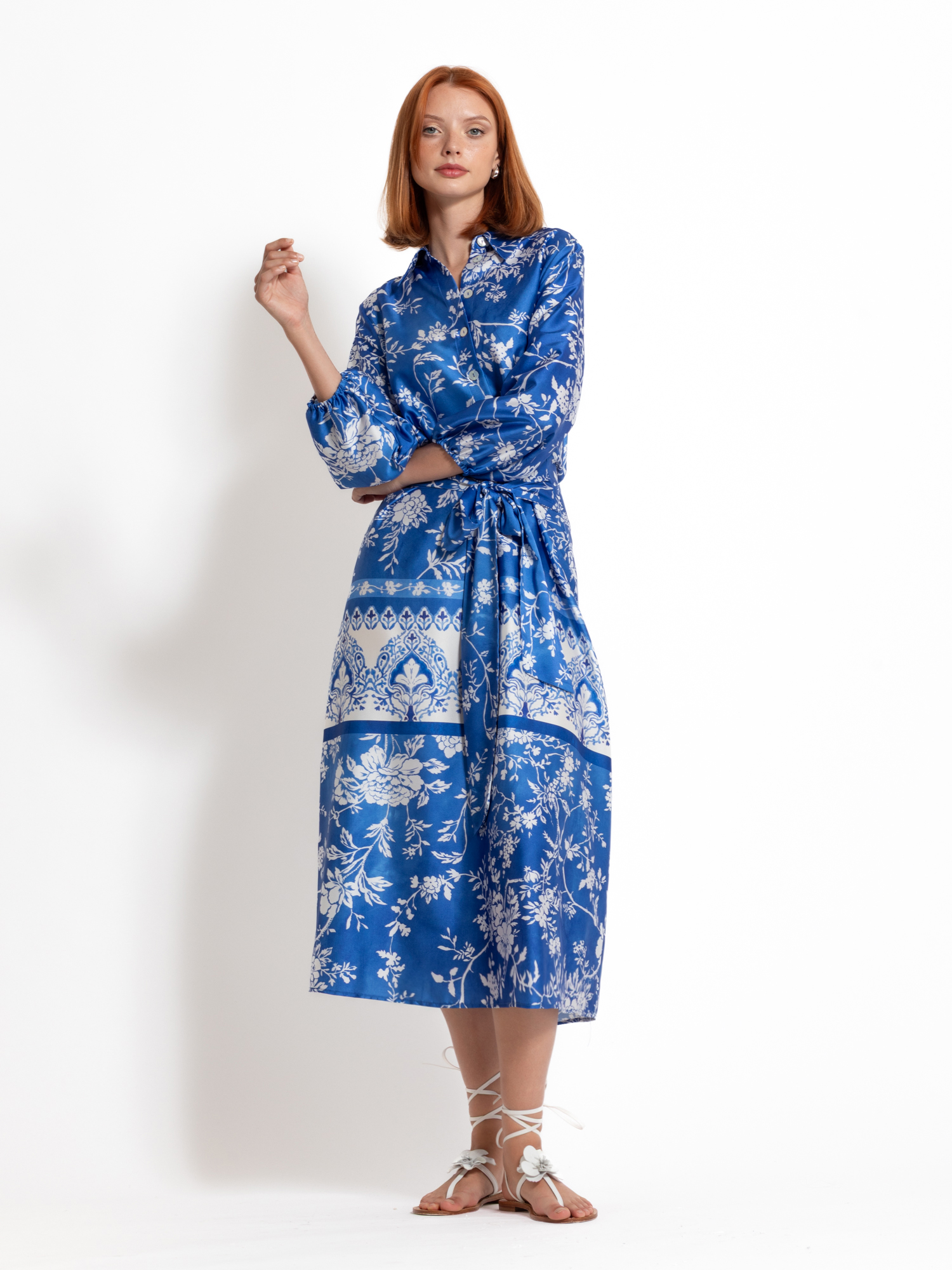 Chemisier midi dress with belt