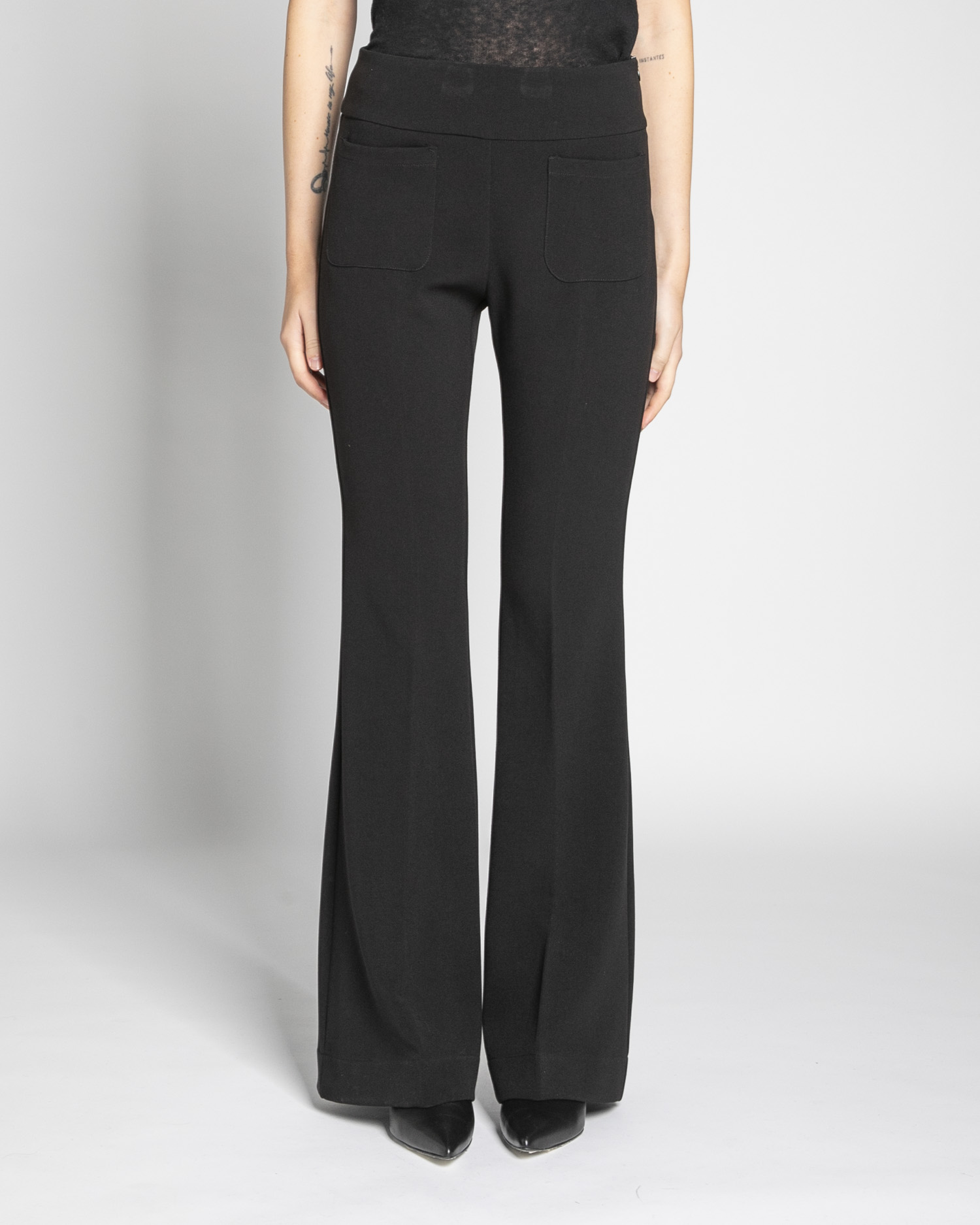 Crepe flared pants with pockets