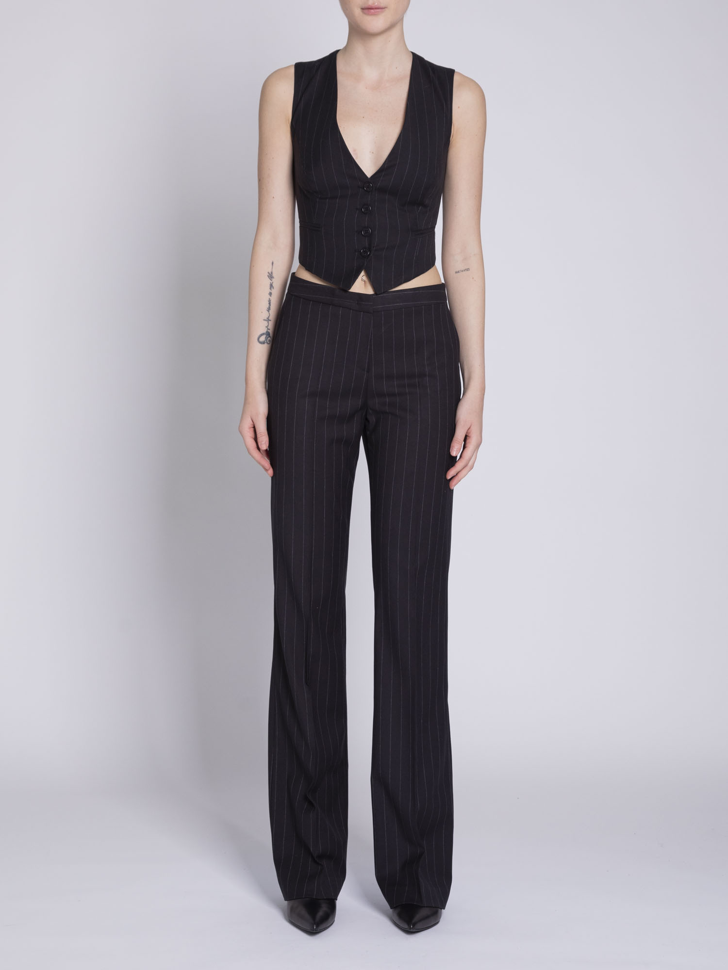 Pinstripe narrow leg flare pants