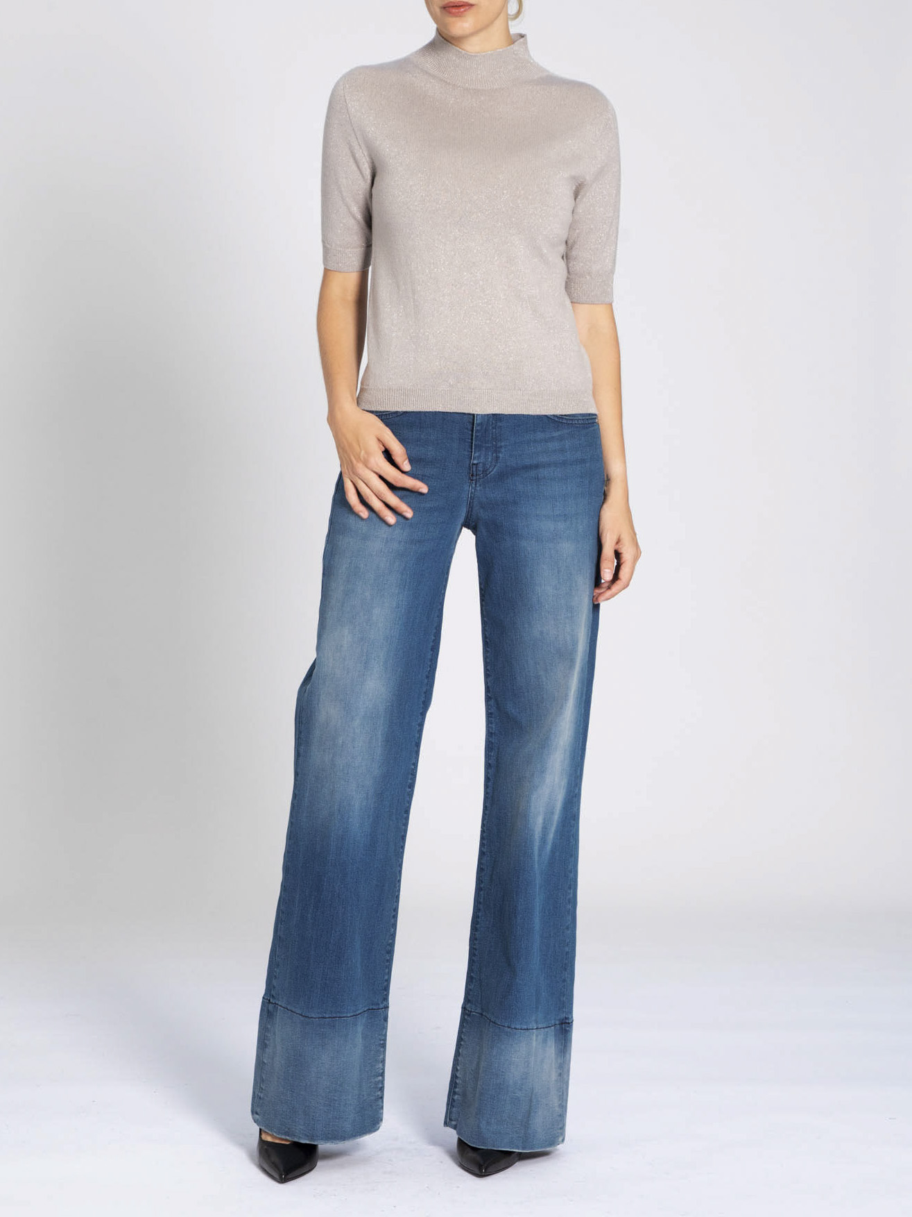 Mock neck jersey half sleeve