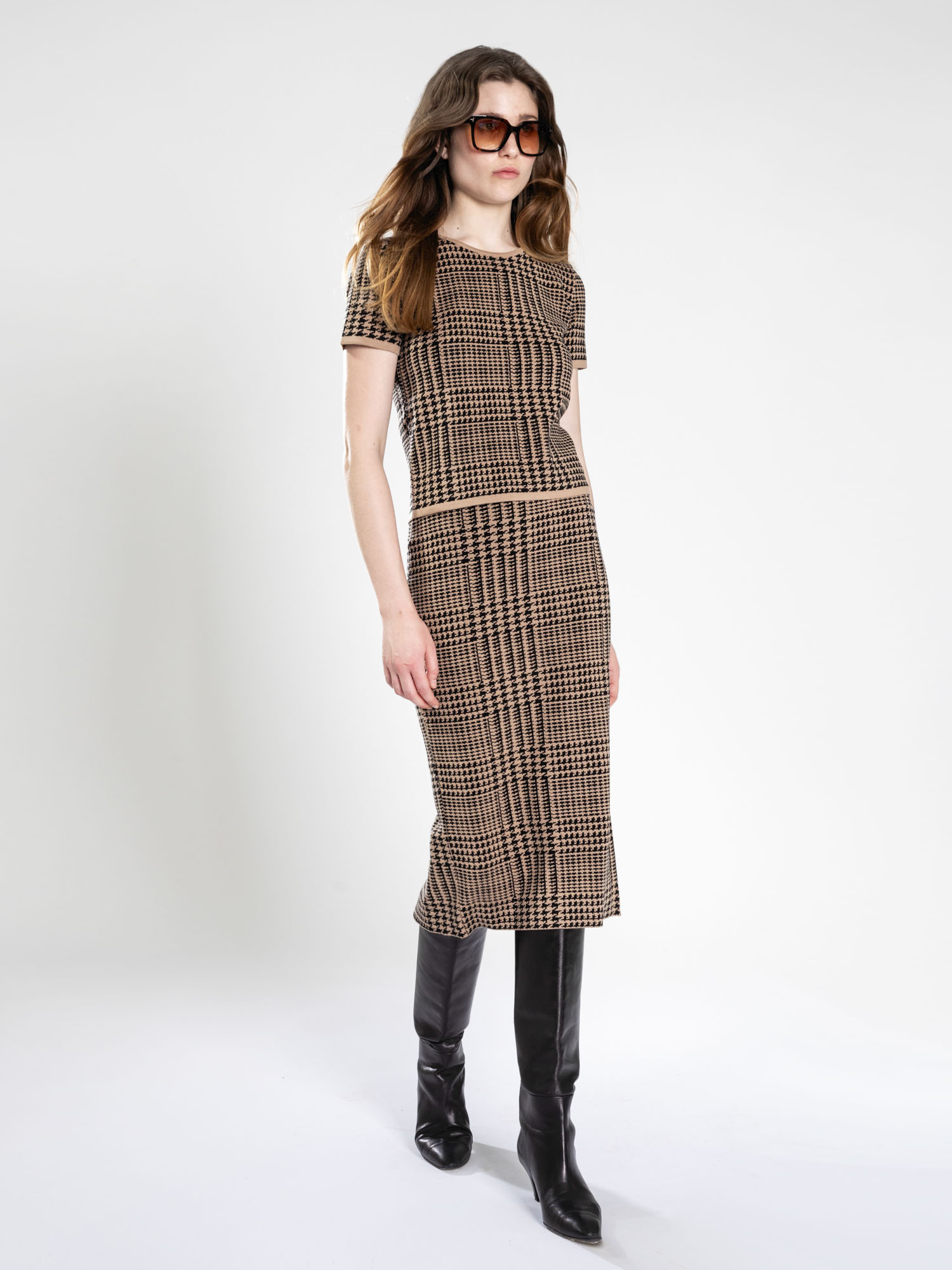 Houndstooth half sleeve sweater