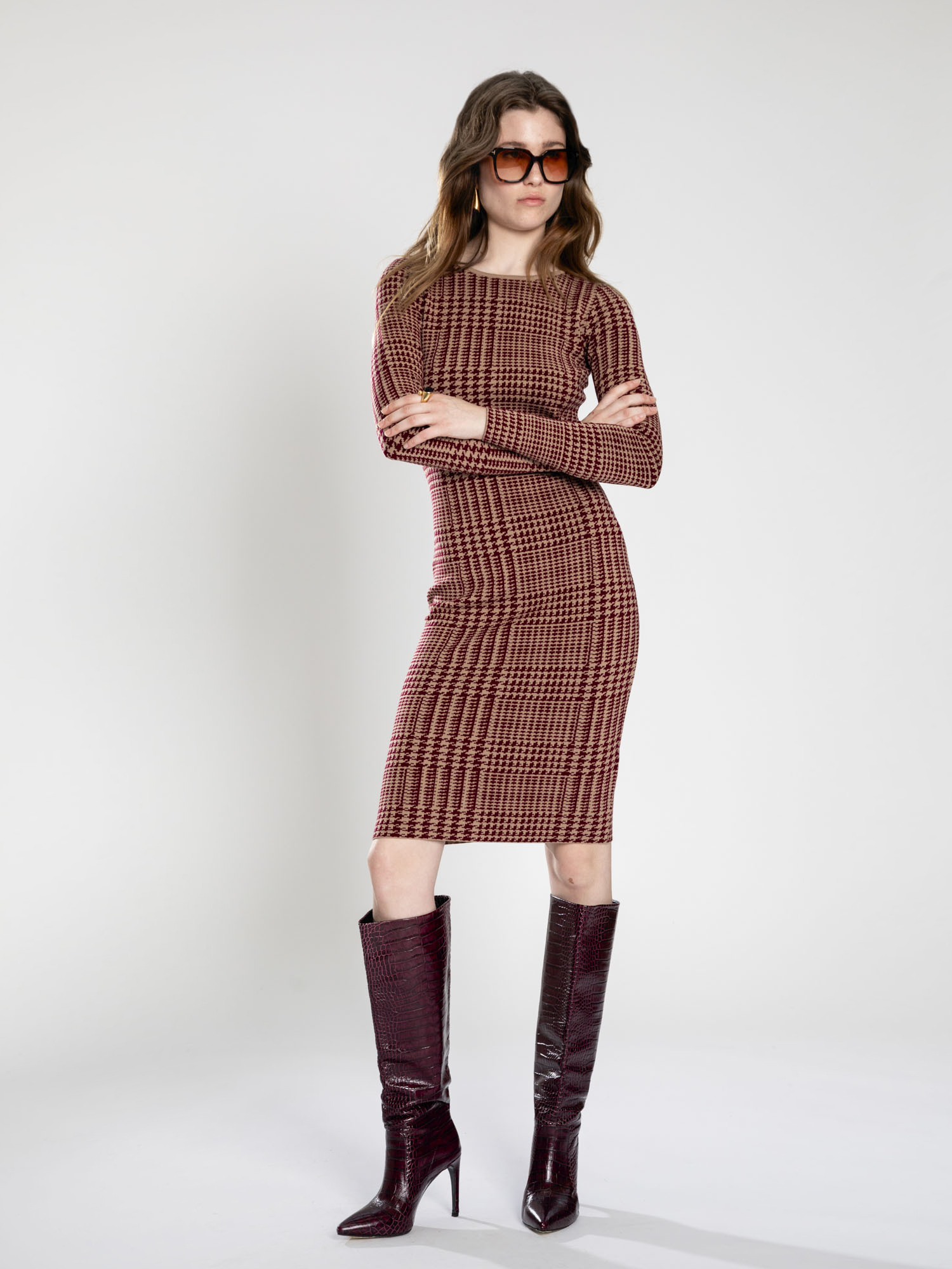 Check print midi dress