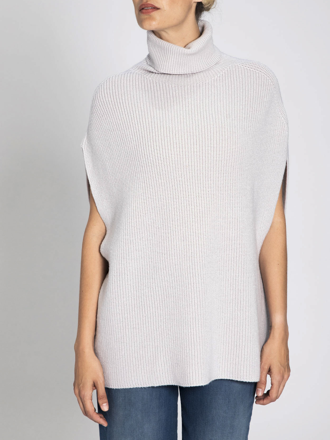 Sleeveless high neck wool poncho