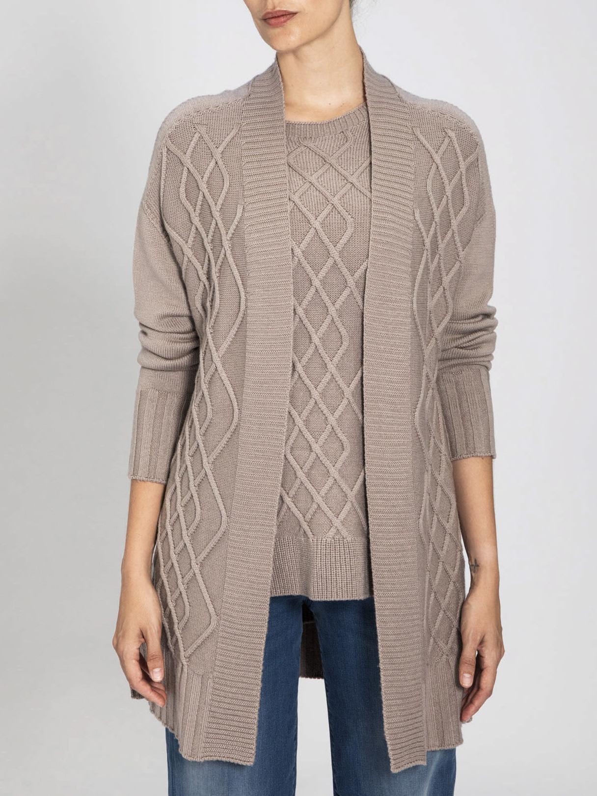 Cardigan lungo aperto in lana