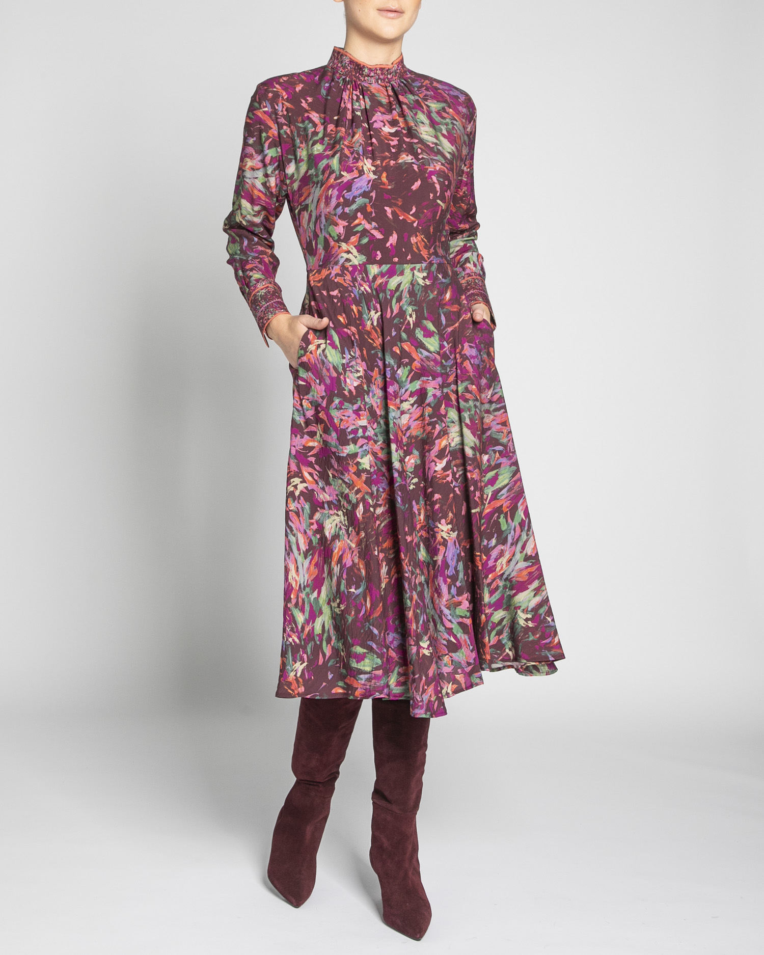 Long brushstroke print dress