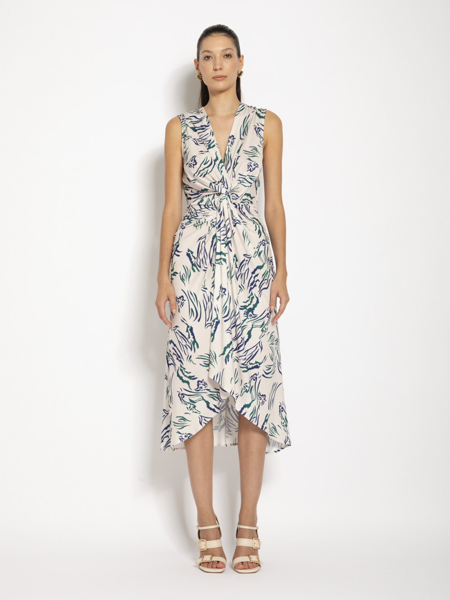 Midi dress with drape
