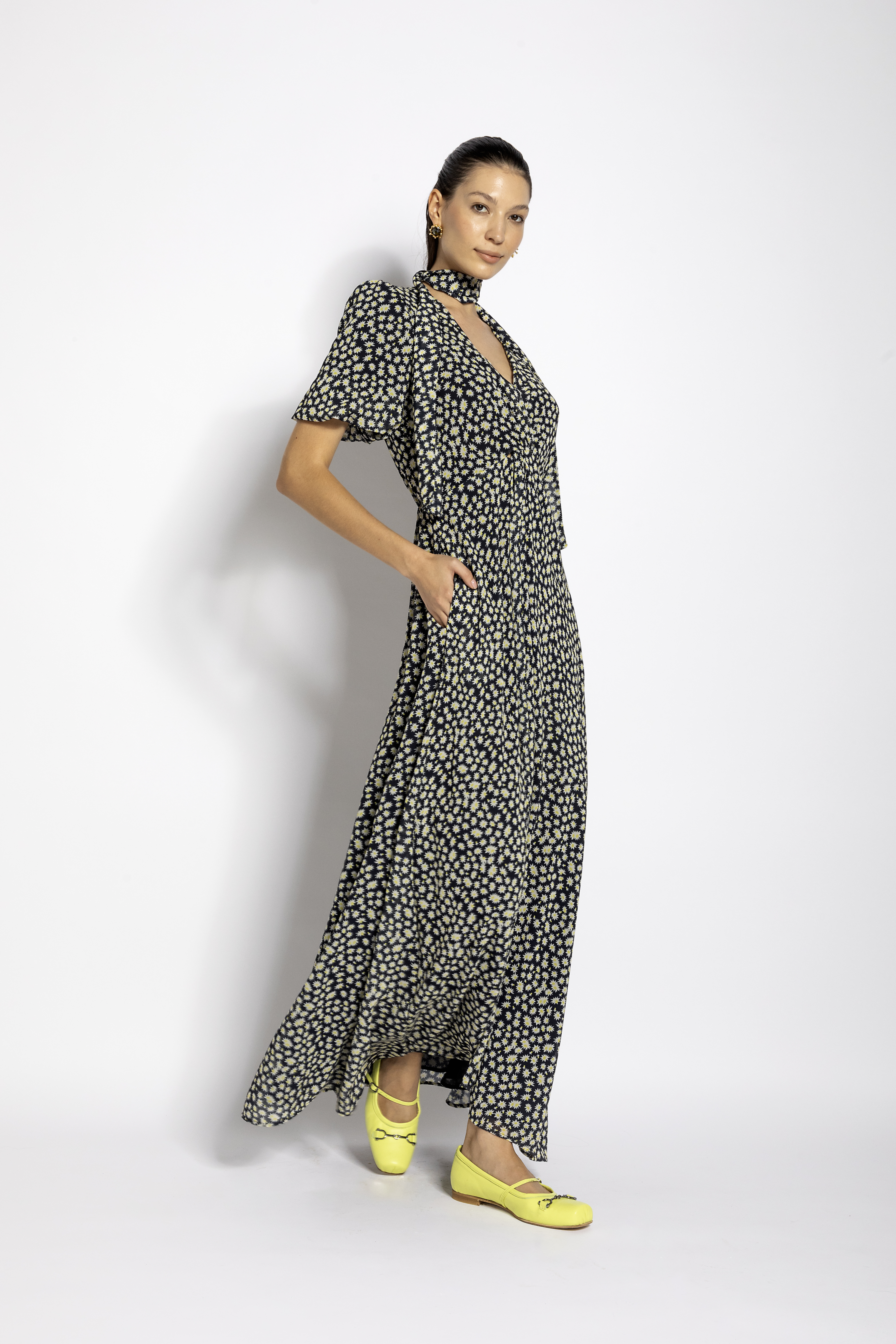 Micro flower print long dress