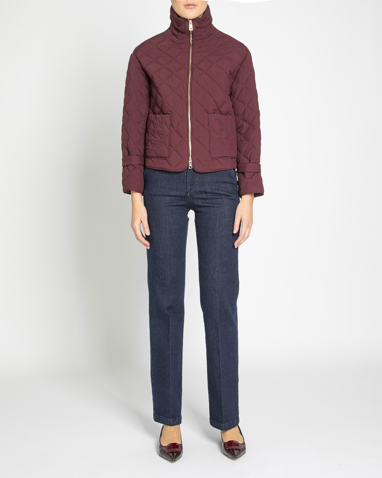 Short quilted faux down jacket