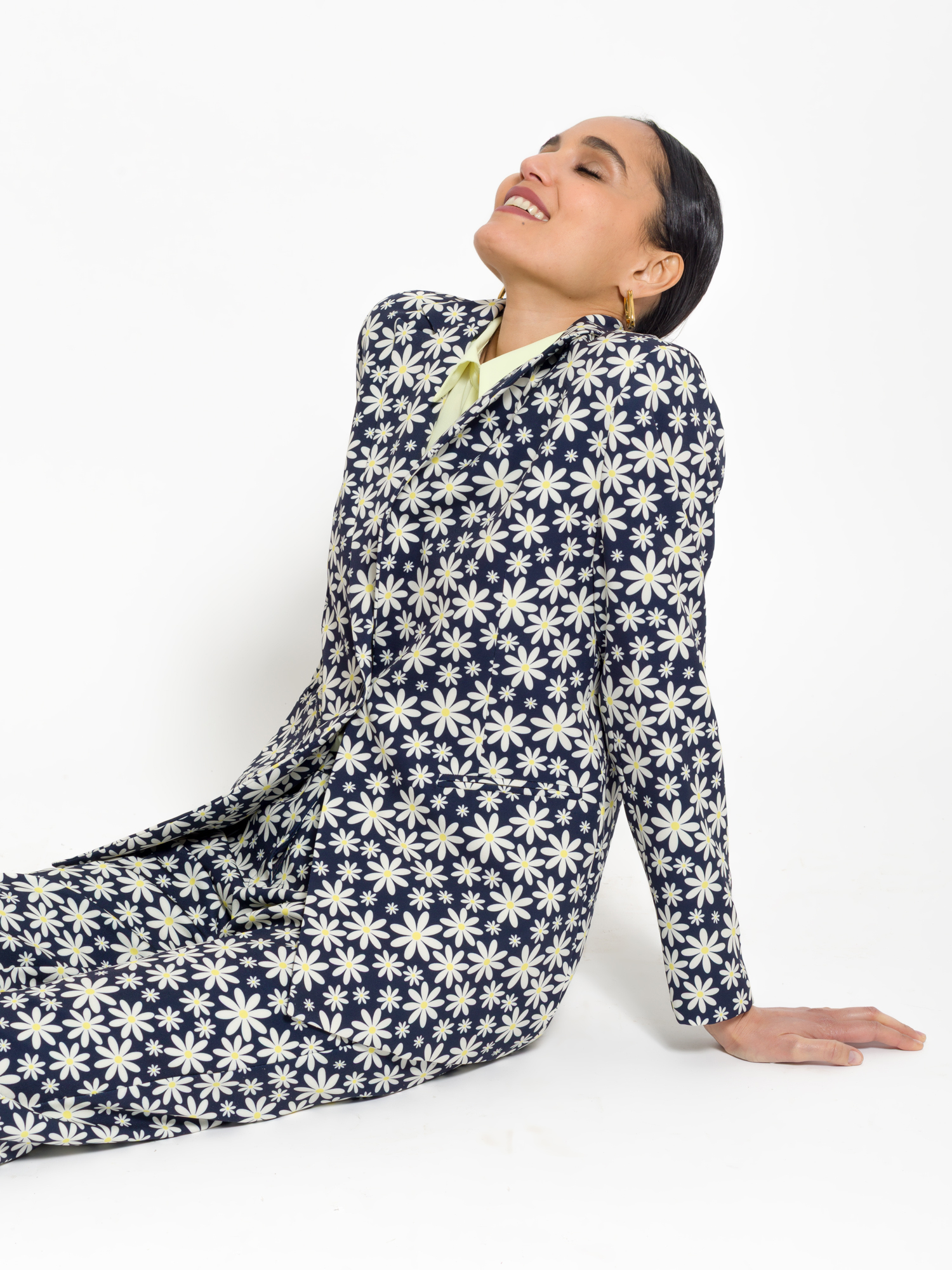 Daisy patterned single-breasted blazer