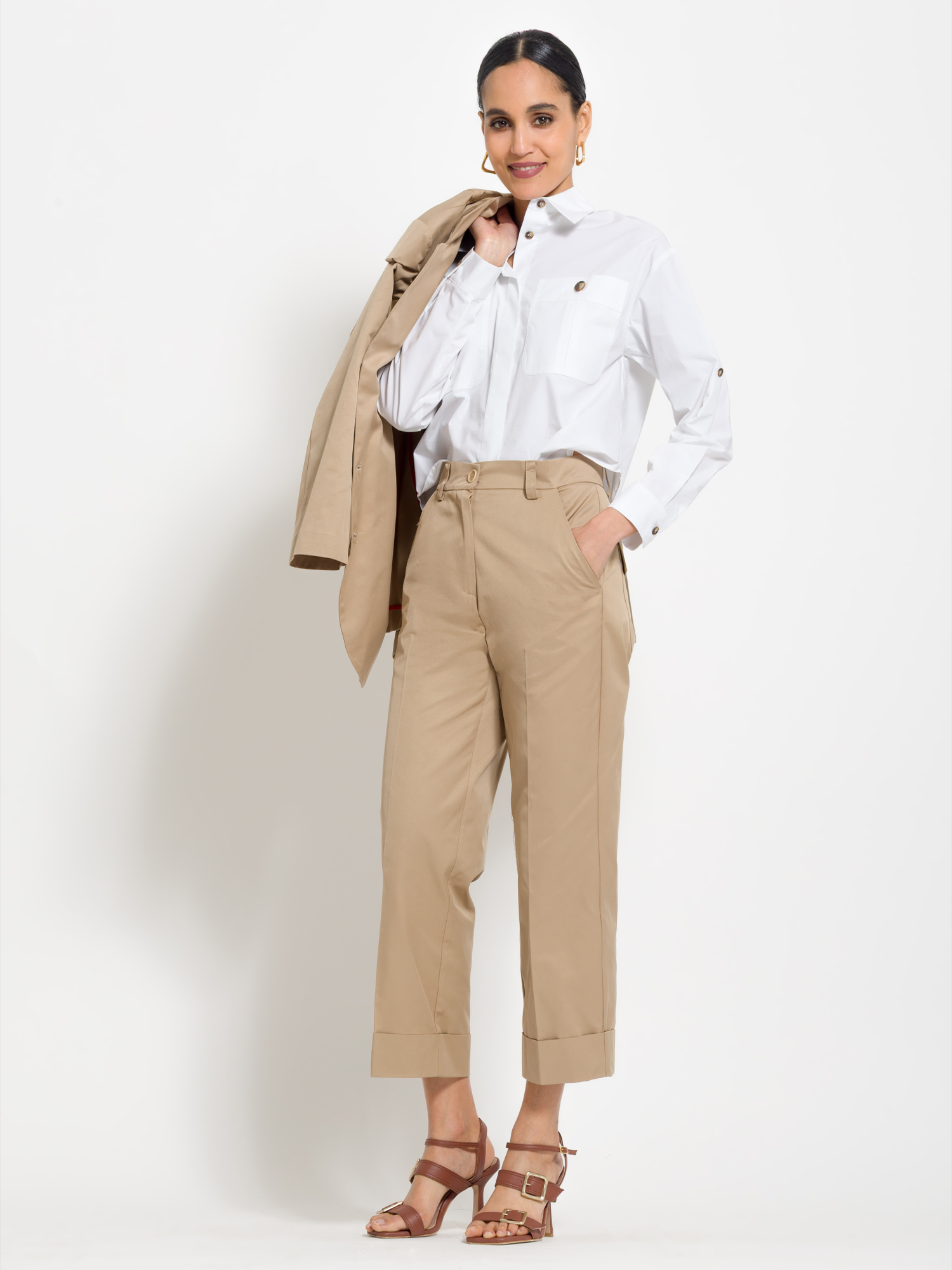 Cotton canvas pants with lapels