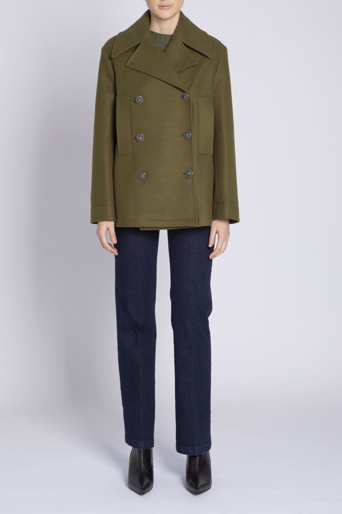 Double-breasted cloth caban jacket