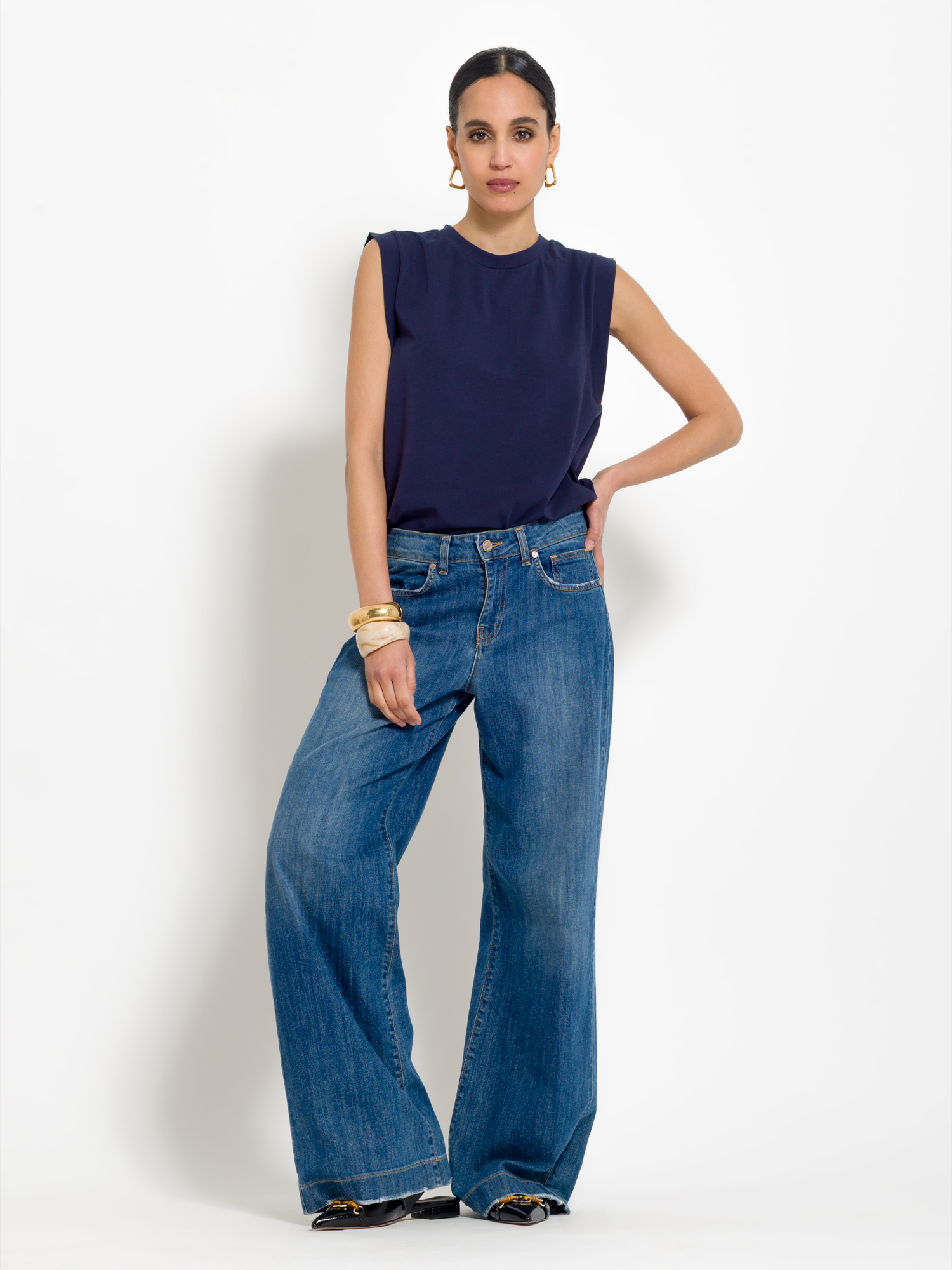Denim wash palazzo jeans