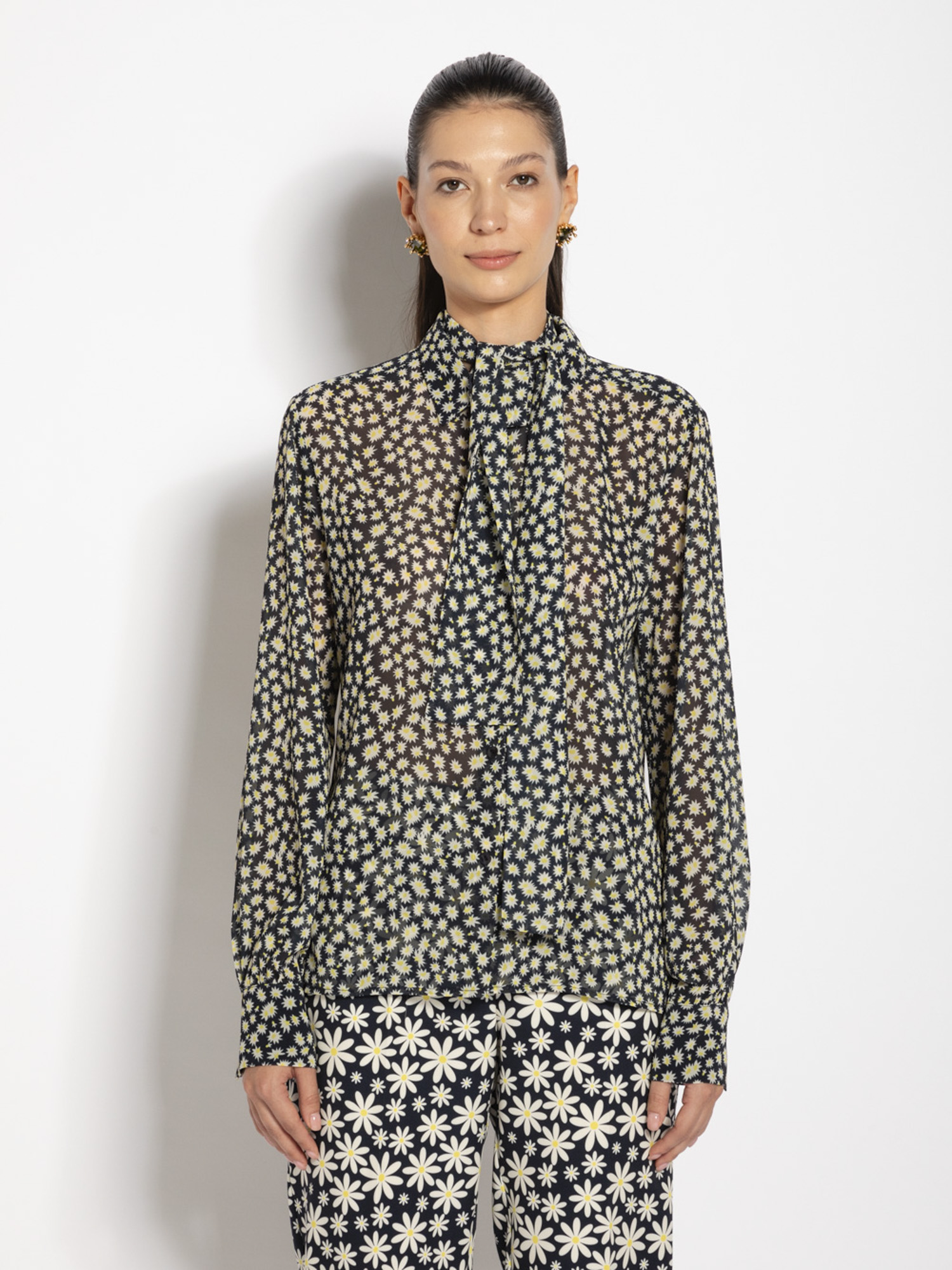 Micro flower print georgette shirt