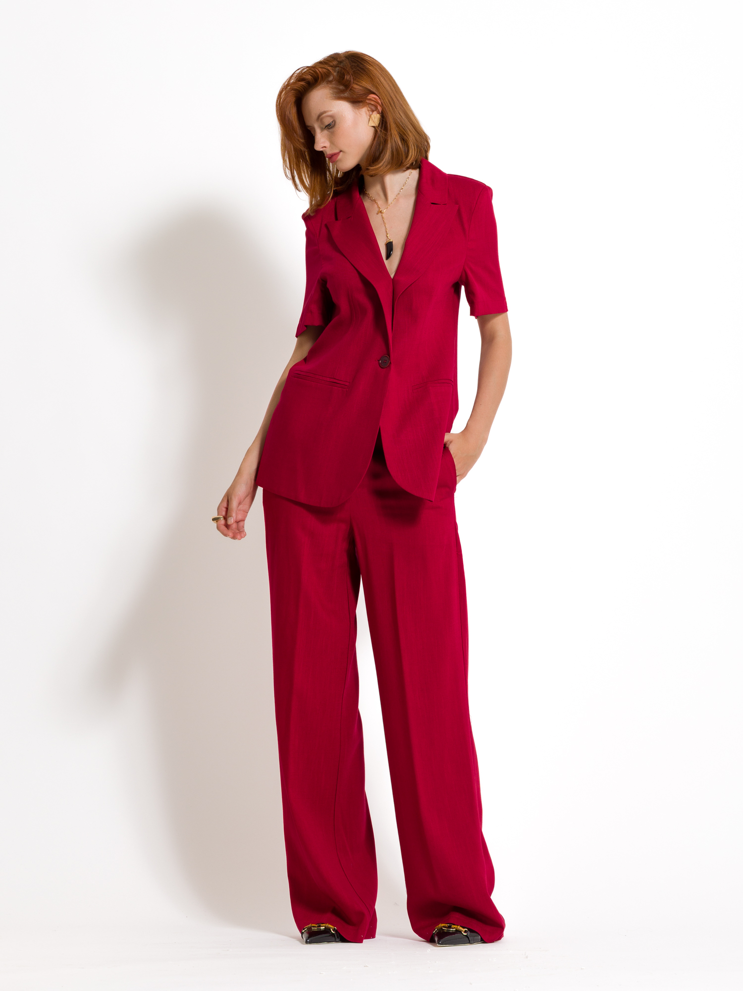 Linen blend half sleeve jacket