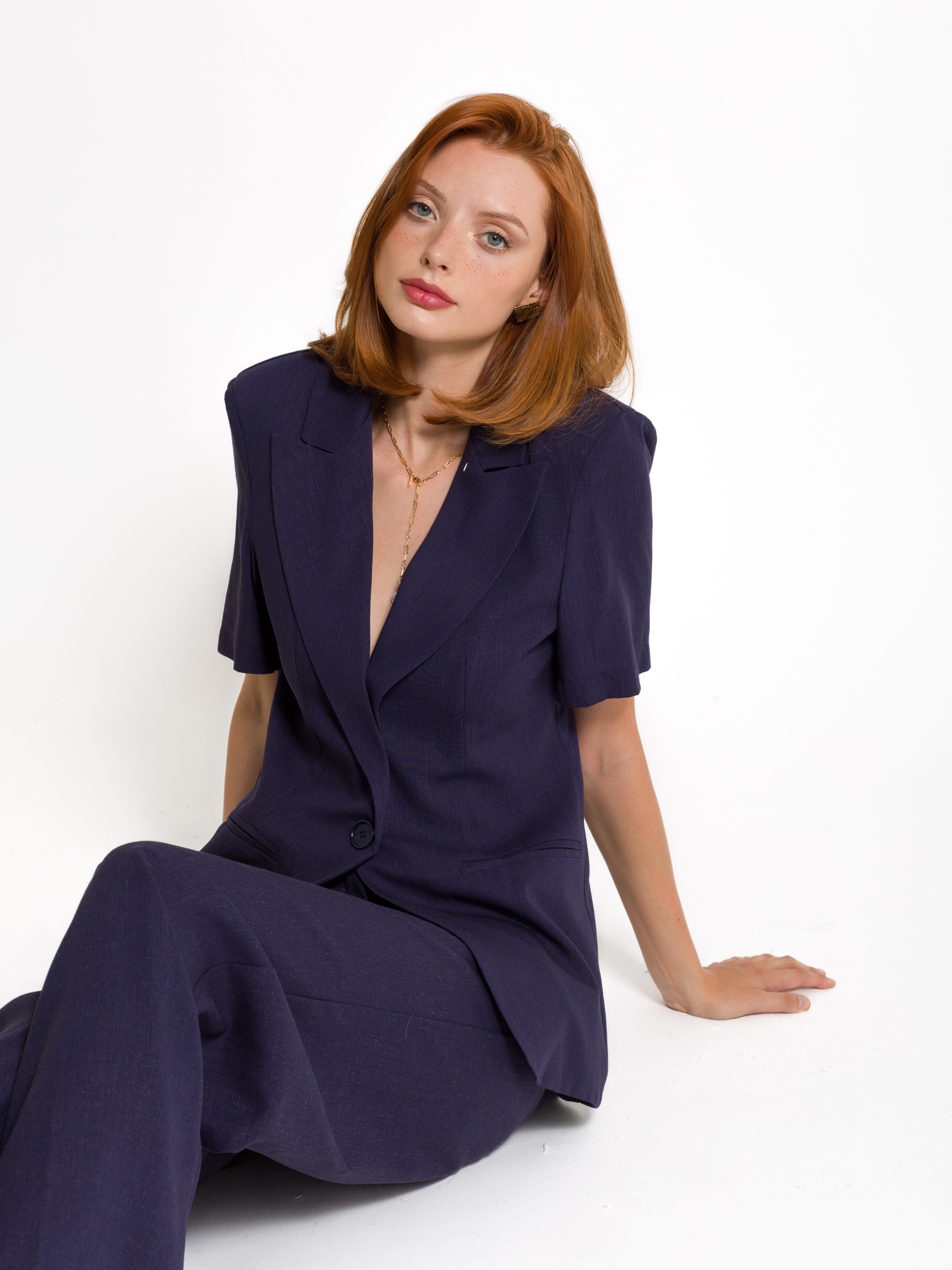 Linen blend half sleeve jacket