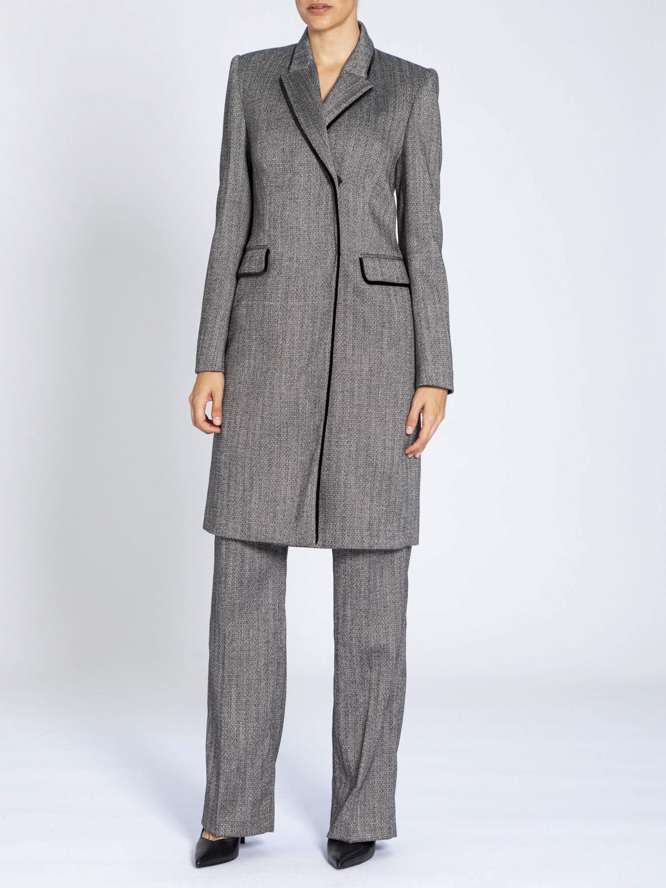 Herringbone pattern midi coat