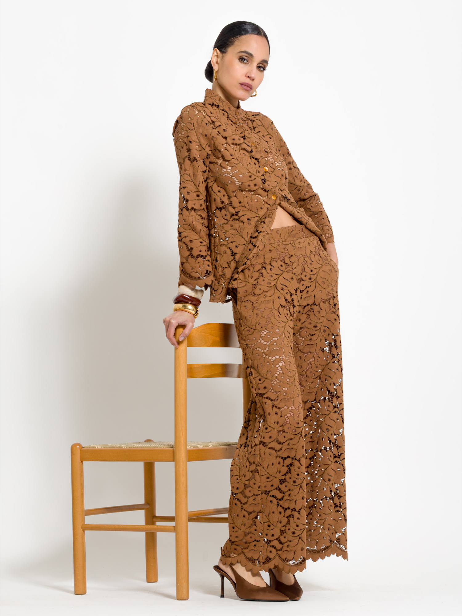 Pantalone vita alta in pizzo
