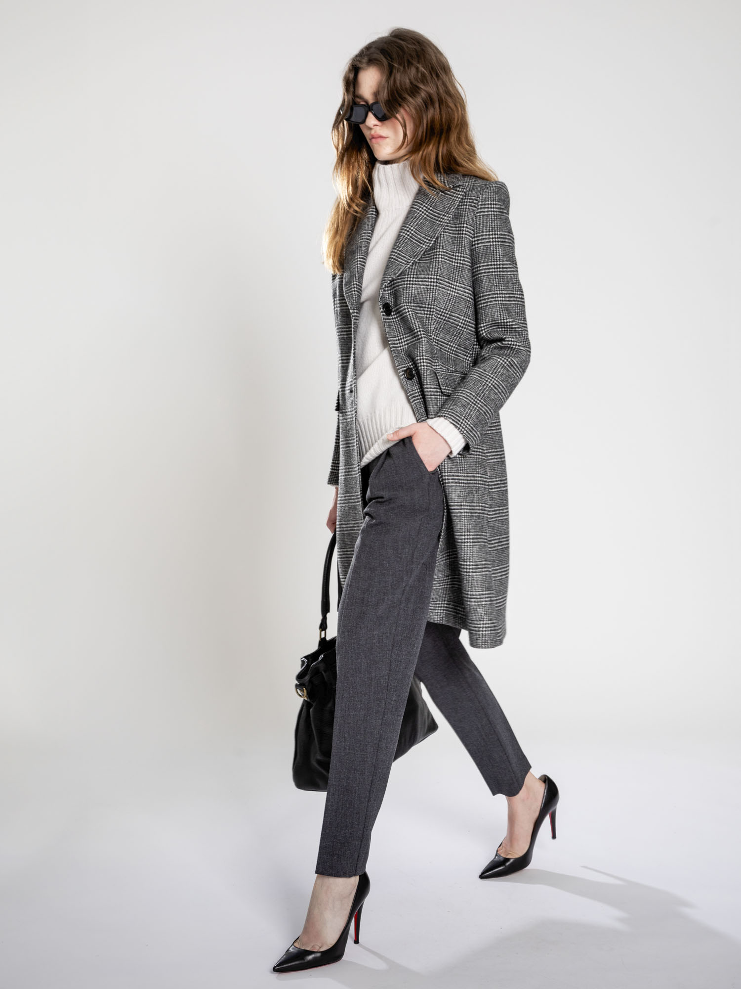 Textured coat two-button closure