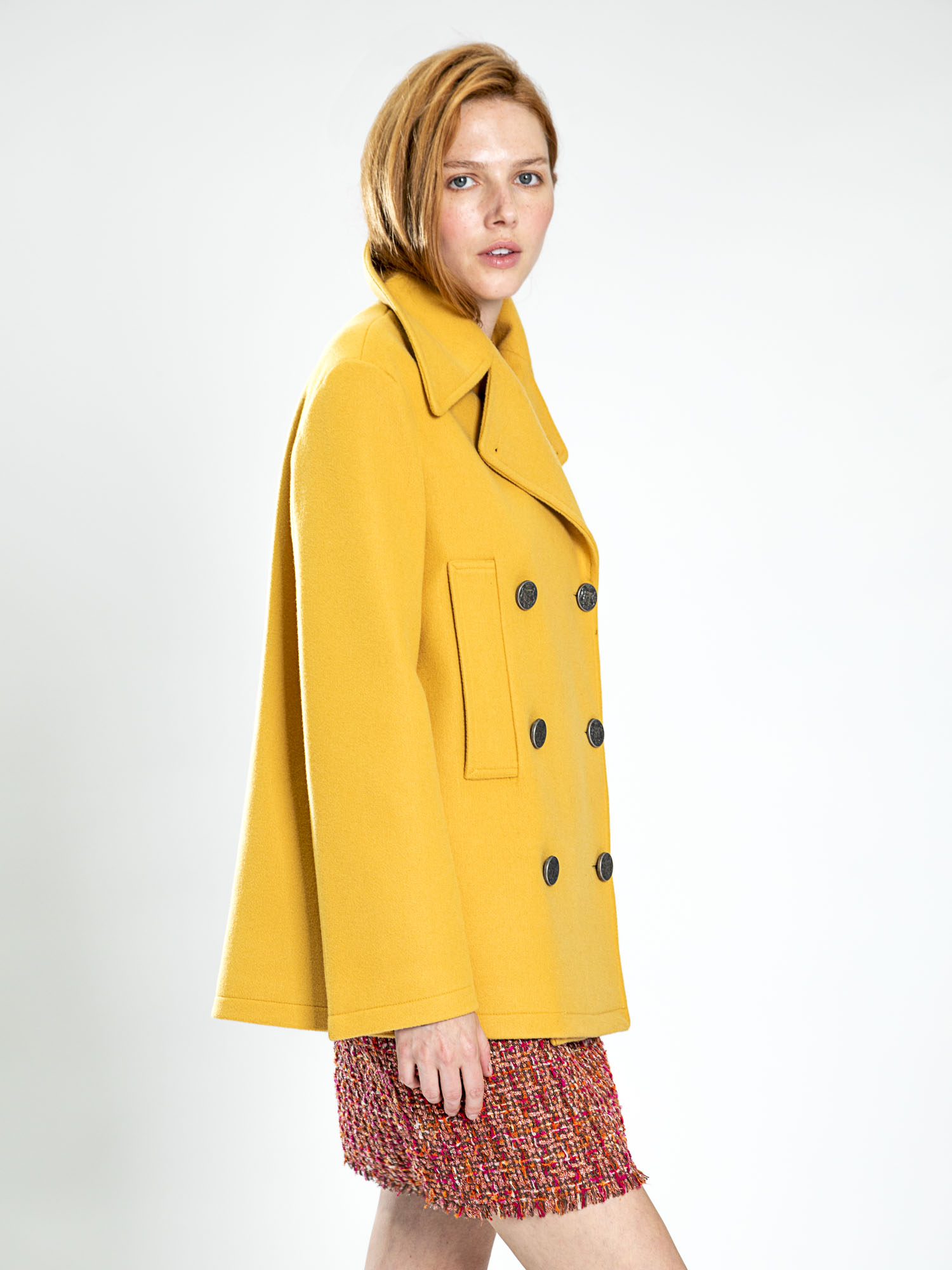 Double-breasted cloth caban jacket