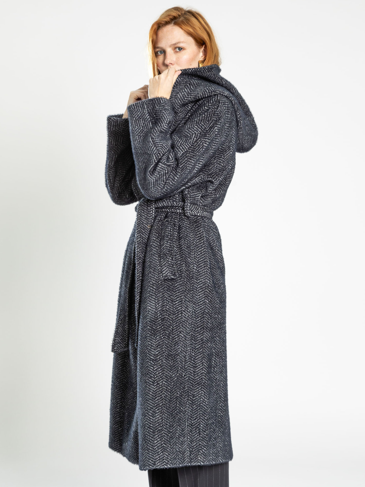 Belted cowl neck coat