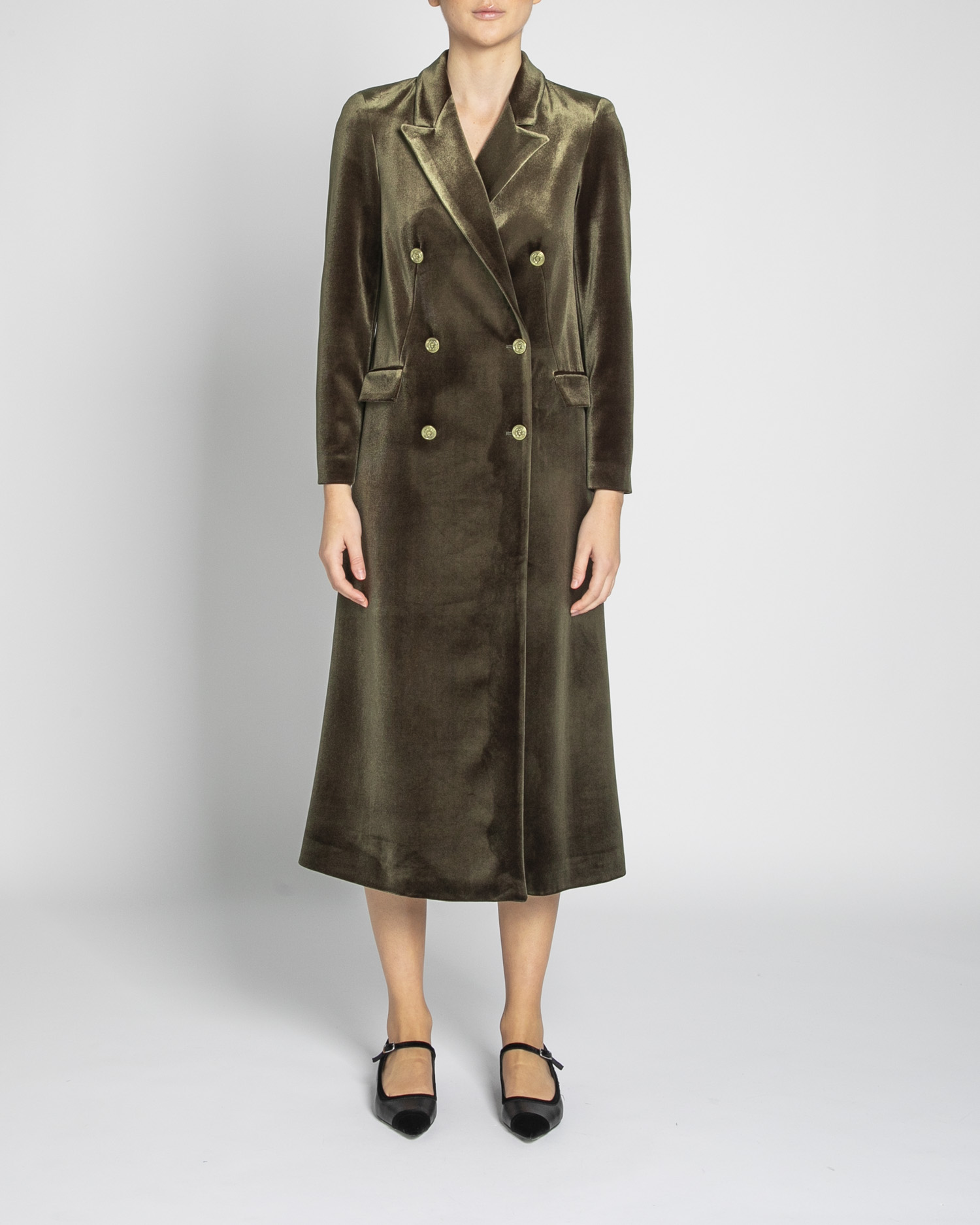 Double-breasted velvet coat
